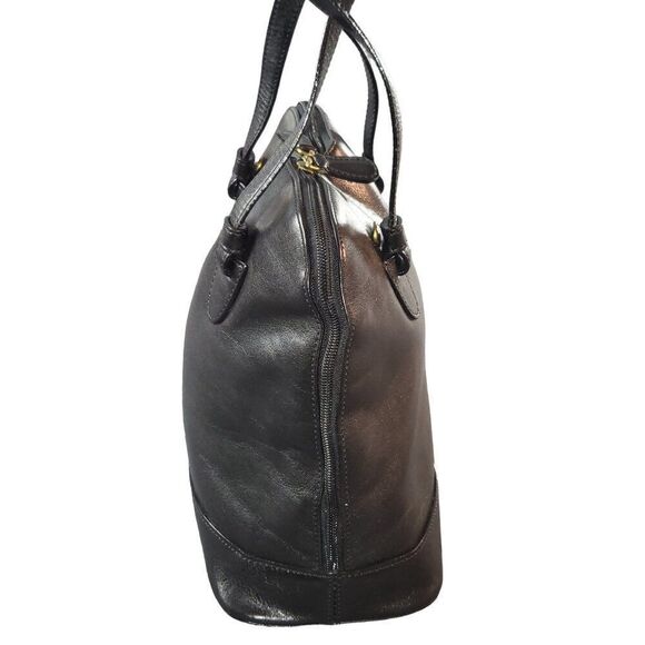 Oroton‎ Black Genuine Leather Worker Tote Bag Full Zip Double Handle Designer - Picture 5 of 9